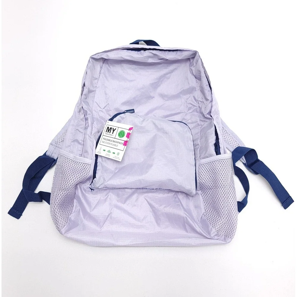My Tagalongs Purple Foldable Packable Backpack Light Weight Day Pack Recycled